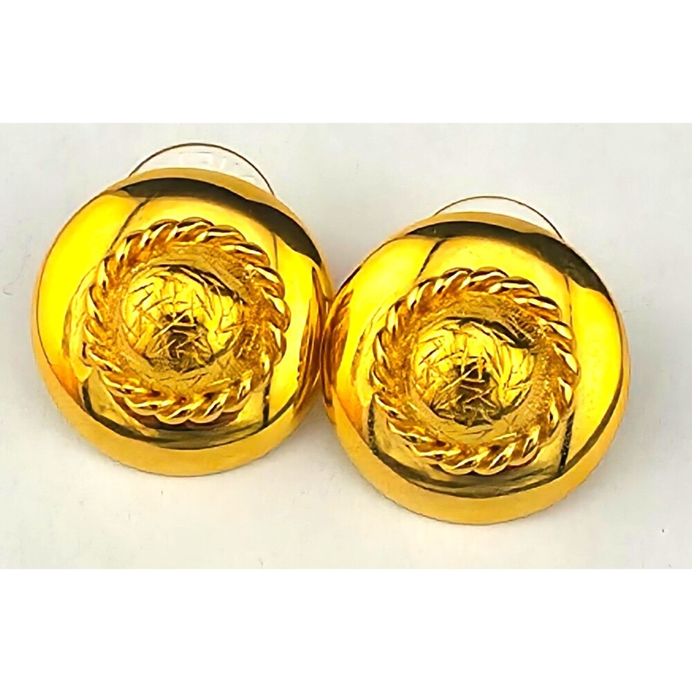 Vintage Monet Textured Gold Tone Coin Earrings 7/8" Pierced